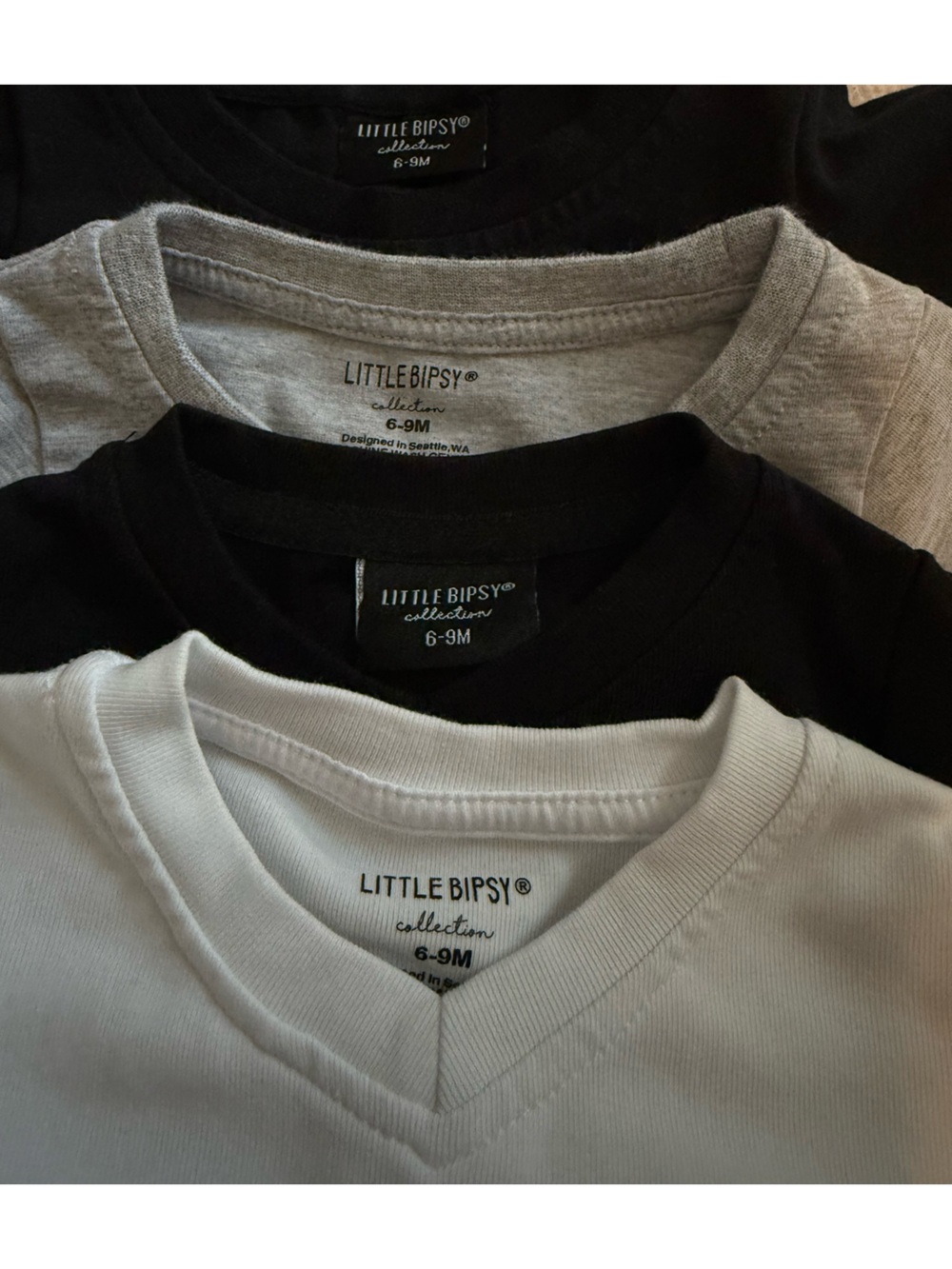 EUC Little Bipsy Core Basics Bodysuit Bundle:  Size 6-9M (Black, White & Grey) - Picture 2 of 7
